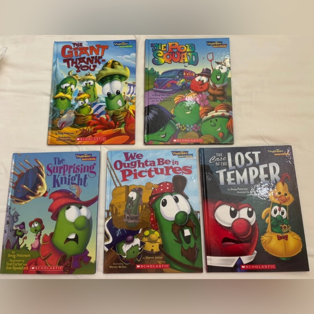 Lot 5 Veggie Tales Values to Grow By HC Thankful Love Self Control Nice Books